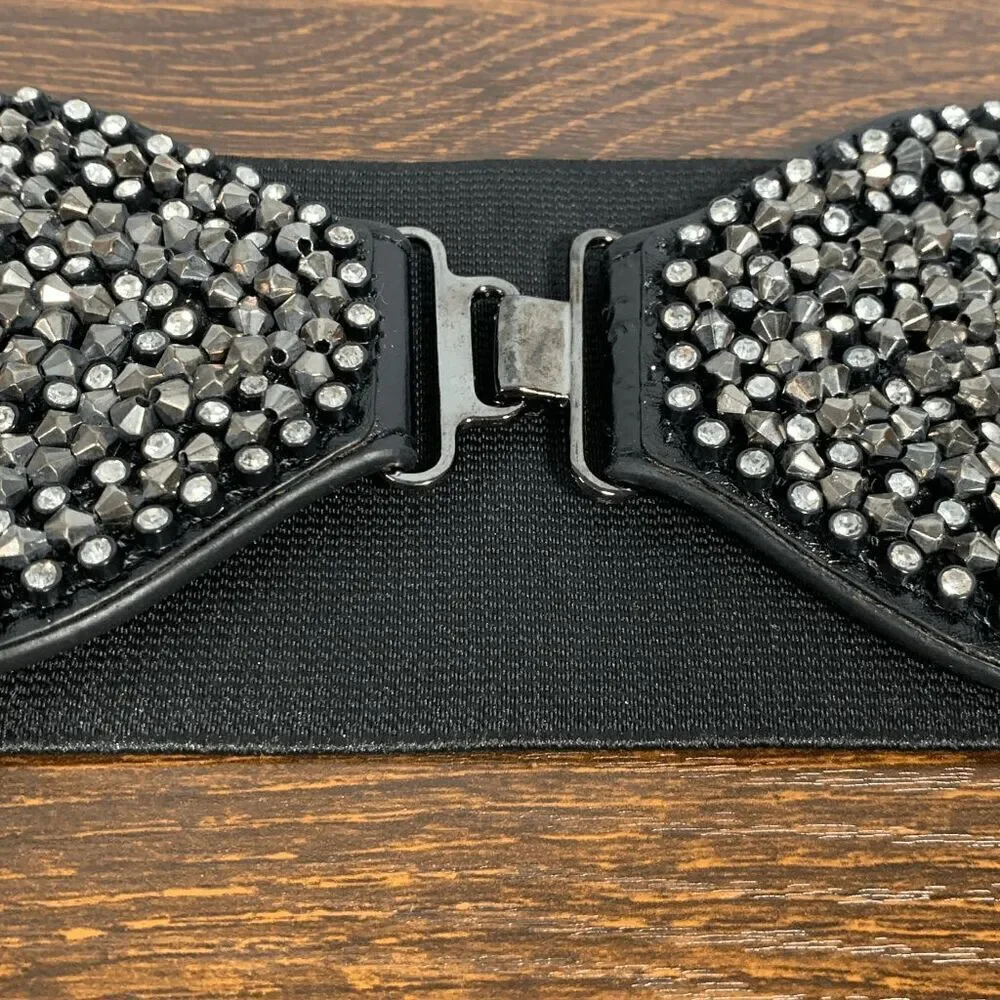 Embellished Silver and Black Stretch Belt